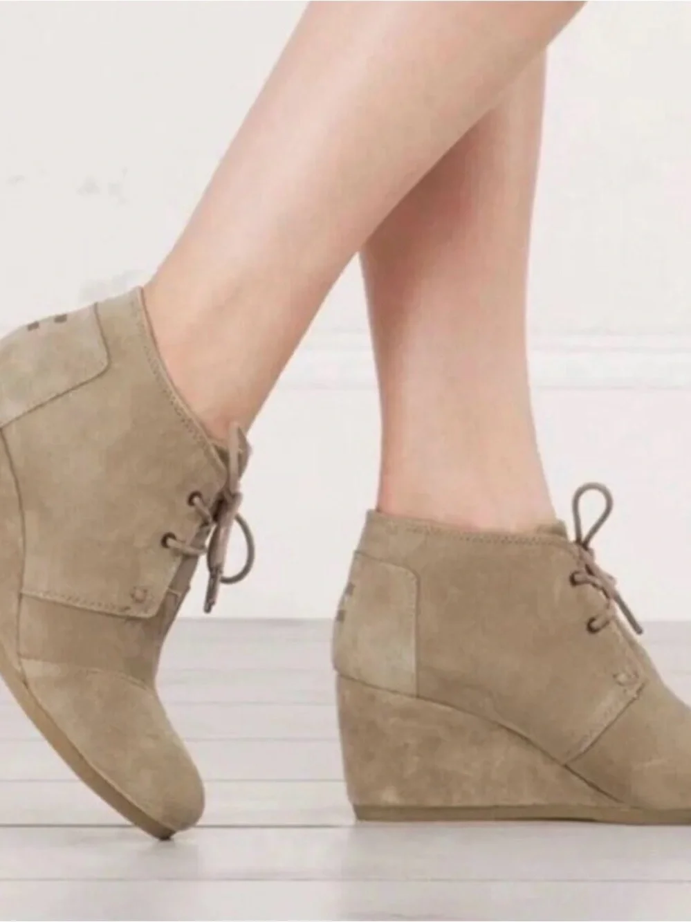 Toms Taupe Suede Wedge Ankle Booties